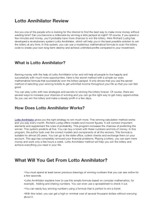 Lotto Annihilator Review – Does It Works? Free PDF Download