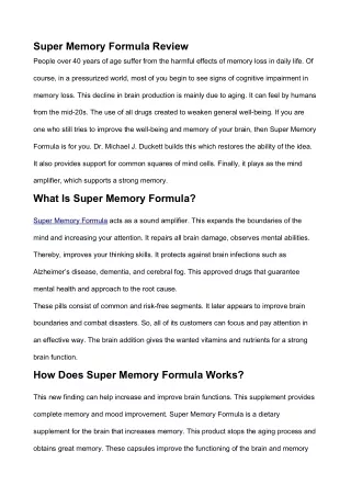 Super Memory Formula Review : keep away from memory loss