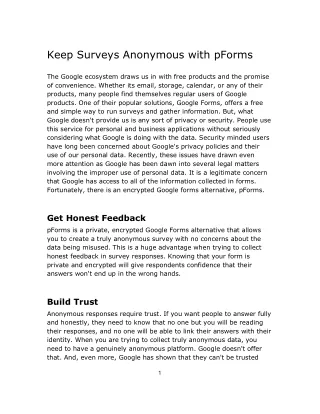 Keep Surveys Anonymous with pForms