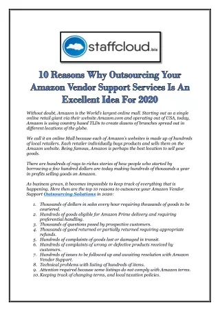 10 Reasons Why Outsourcing Your Amazon Vendor Support Services Is An Excellent Idea For 2020