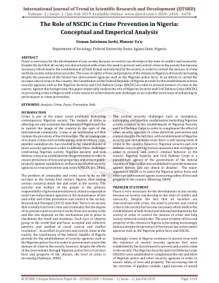 The Role of NSCDC in Crime Prevention in Nigeria Conceptual and Emperical Analysis