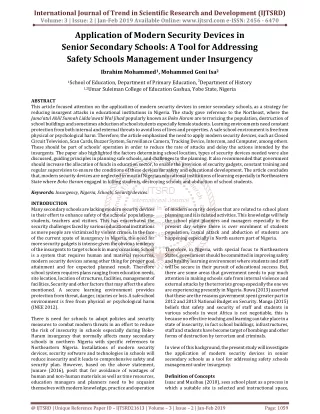 Application of Modern Security Devices in Senior Secondary Schools A Tool for Addressing Safety Schools Management under