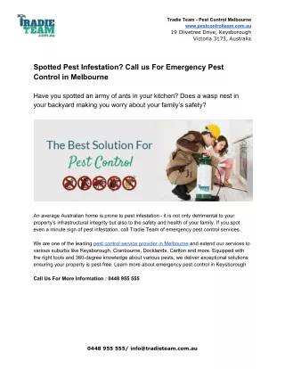 Spotted Pest Infestation? Call us For Emergency Pest Control in Melbourne
