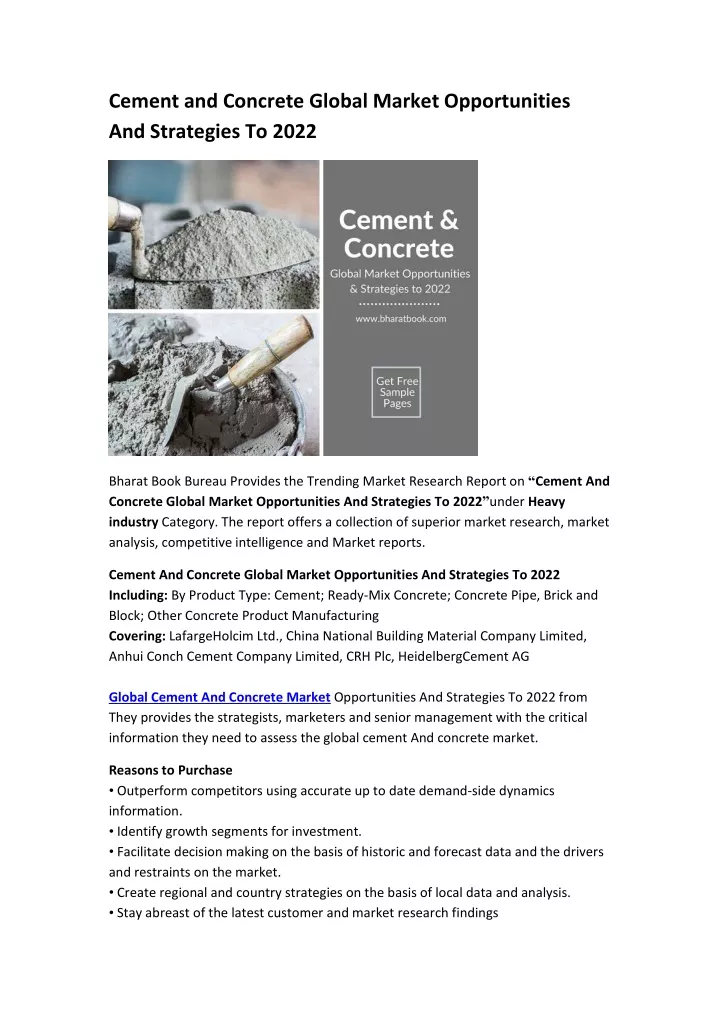 cement and concrete global market opportunities