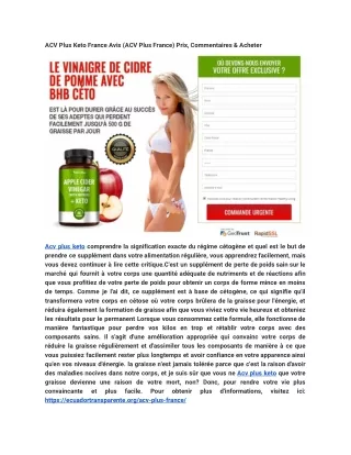 ACV Plus Keto France Avis (ACV Plus France) Prix, Commentaires & Acheter