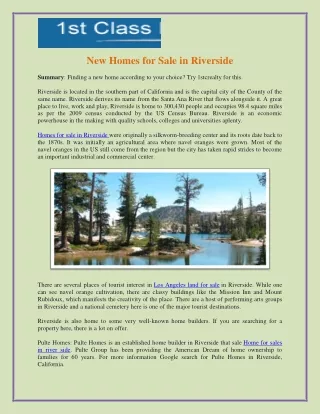 New Homes for Sale in Riverside