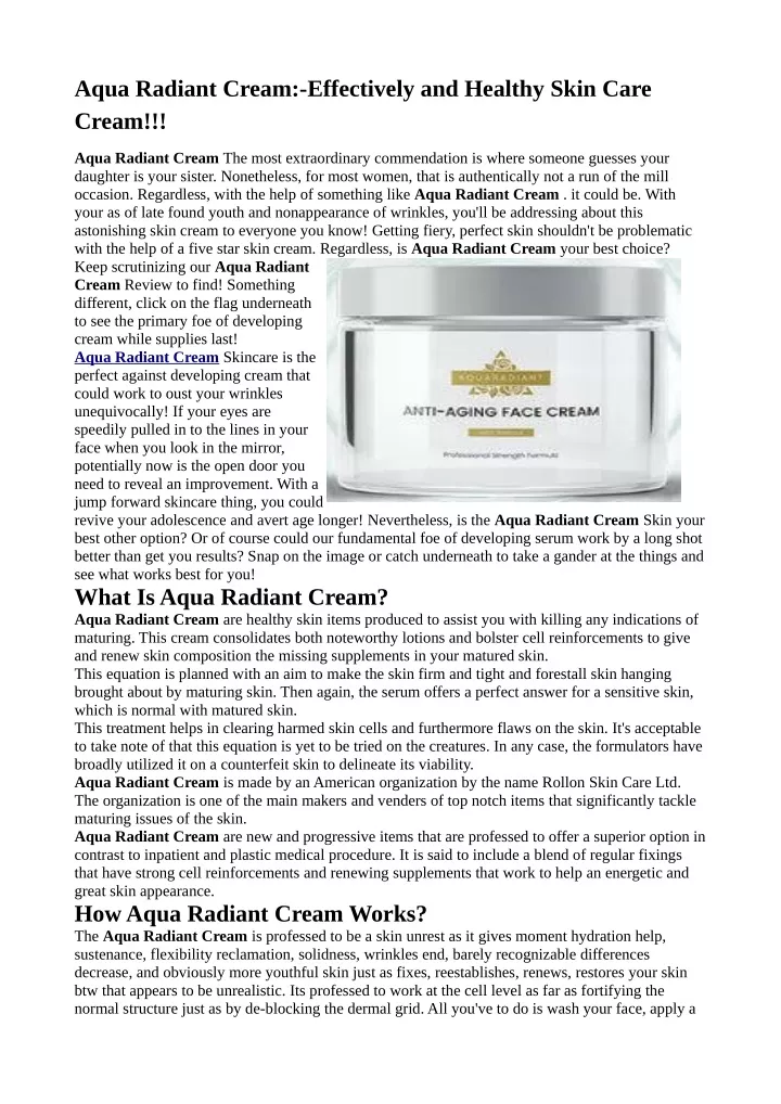 aqua radiant cream effectively and healthy skin