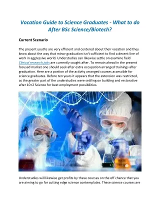 Vocation Guide to Science Graduates - What to do After BSc Science/Biotech?