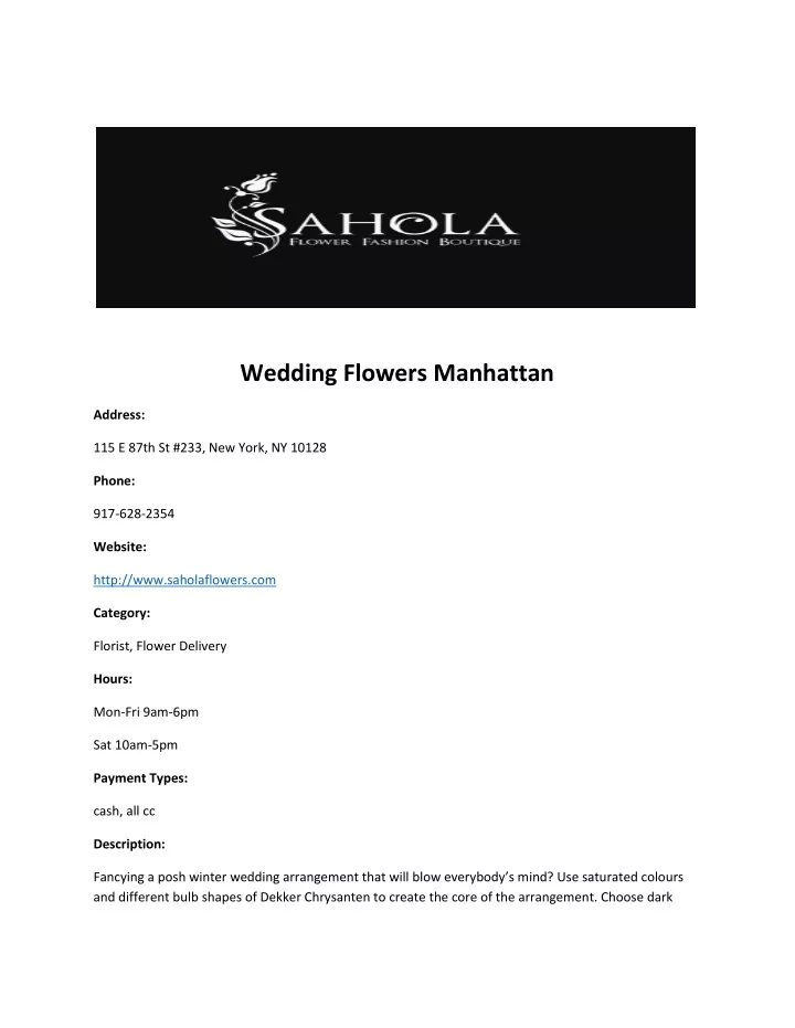 wedding flowers manhattan