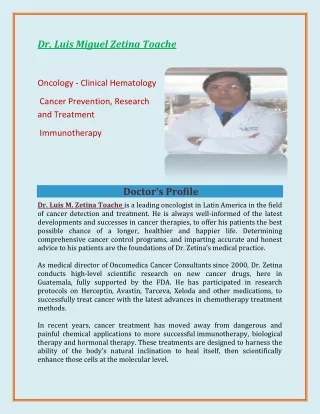 Dr. Luis Miguel Zetina Toache - Oncologist Cancer In Guatemala City