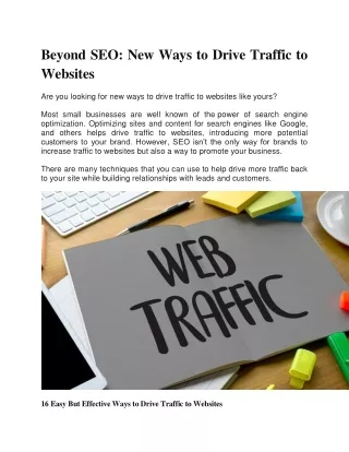 Beyond SEO: New Ways to Drive Traffic to Websites