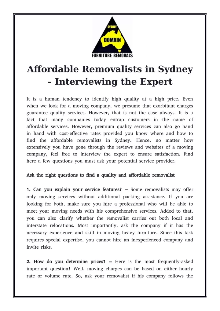 affordable removalists in sydney interviewing