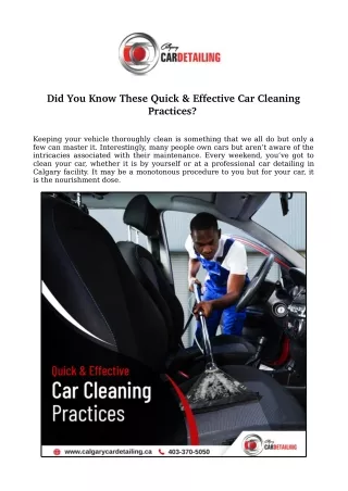 Did You Know These Quick & Effective Car Cleaning Practices?