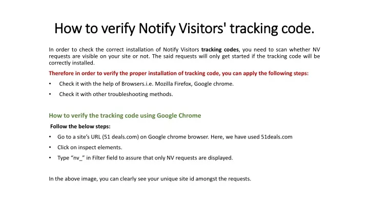 how to verify notify visitors tracking code