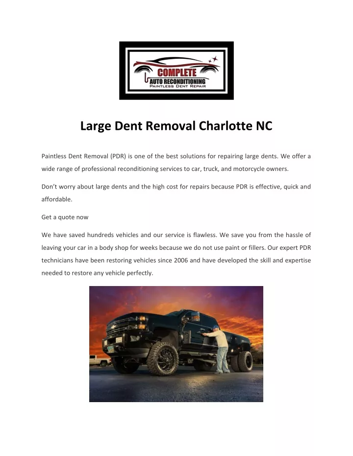 large dent removal charlotte nc