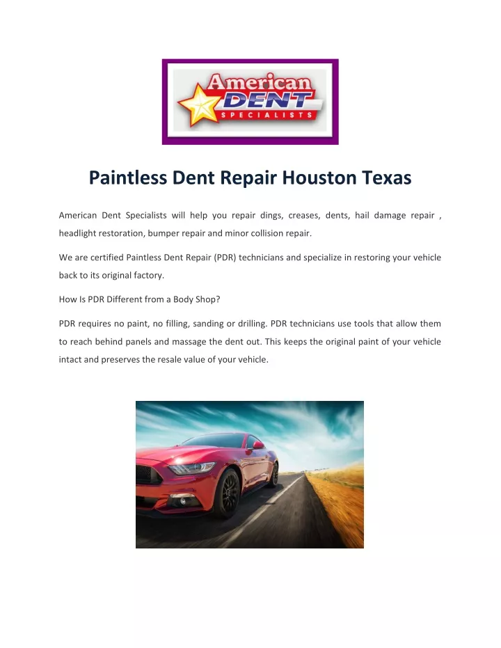 paintless dent repair houston texas