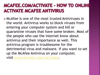 mcafee.com/activate - How to online Activate McAfee Antivirus