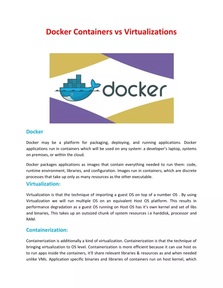 docker containers vs virtualizations