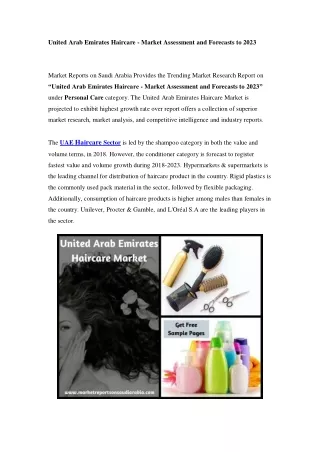 United Arab Emirates Haircare Market Opportunity and Forecast Till 2023