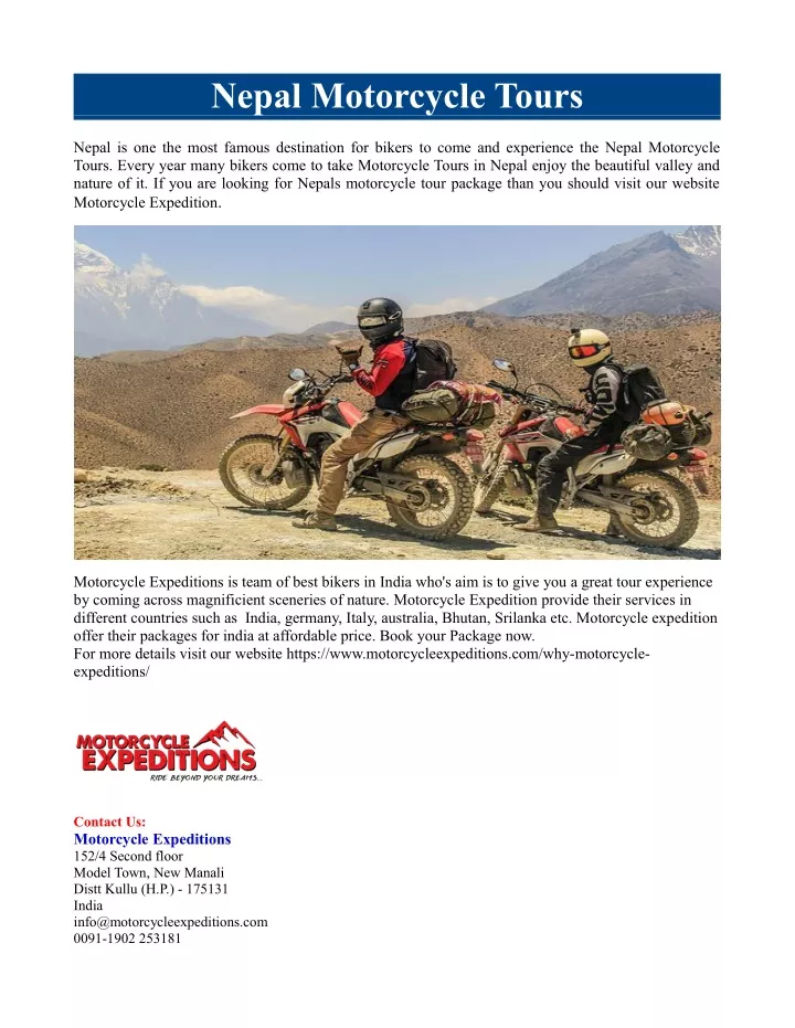 nepal motorcycle tours