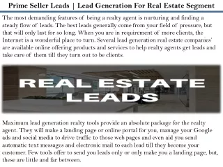 Prime Seller Leads | Lead Generation For Real Estate Segment
