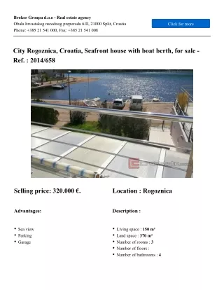 Croatia, Rogoznica - Seafront house with boat berth, for sale