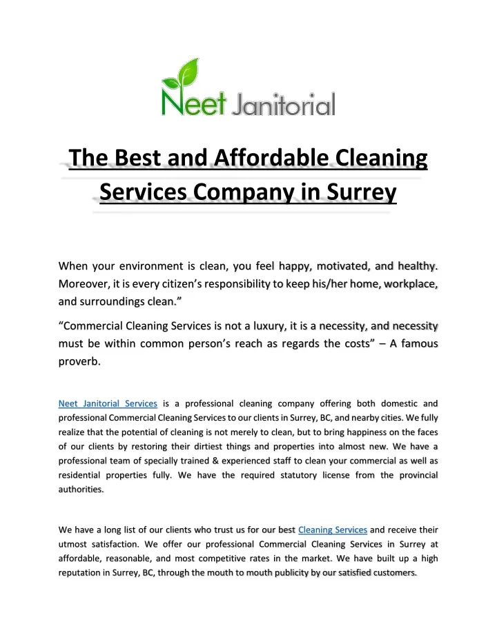 the best and affordable cleaning services company