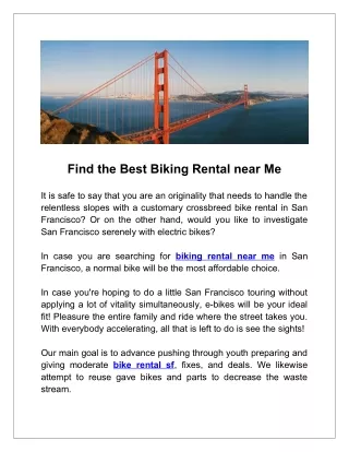 Find the Best Bike Rent, San Francisco