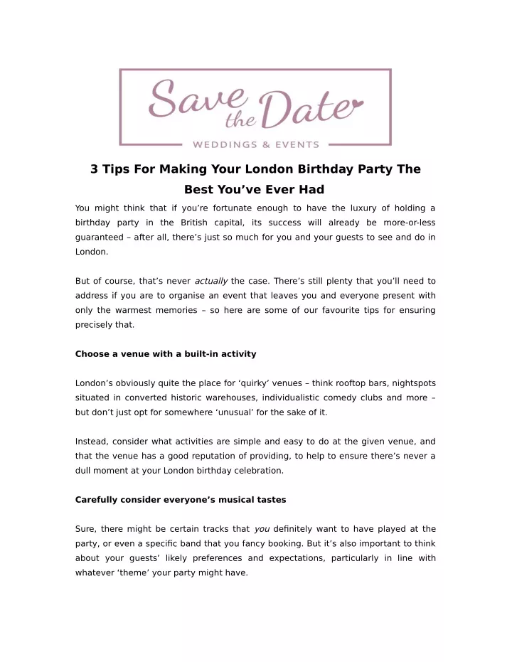 3 tips for making your london birthday party the