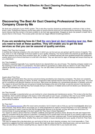 Discovering The Leading Air Duct Cleaning Professional Service Company Close-by Me