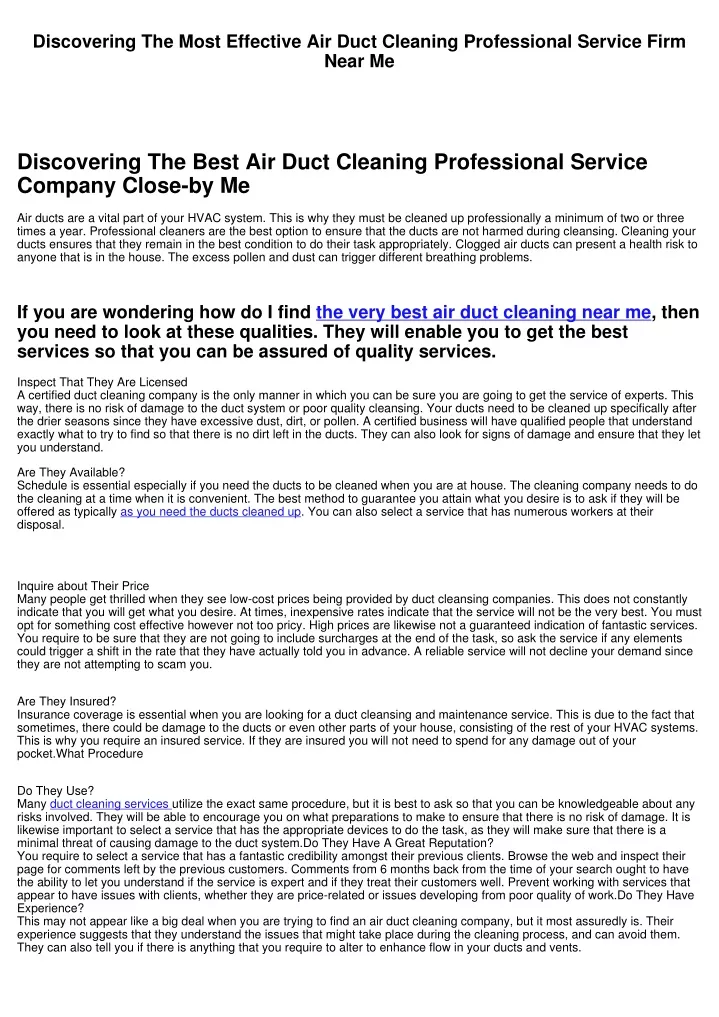 discovering the most effective air duct cleaning