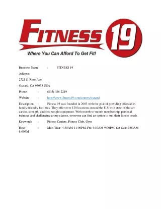 FITNESS 19