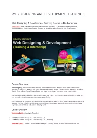 WEB DESIGNING & DEVELOPMENT TRAINING IN BHUBANESWAR