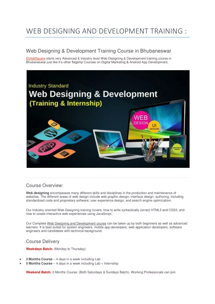 web designing and development training