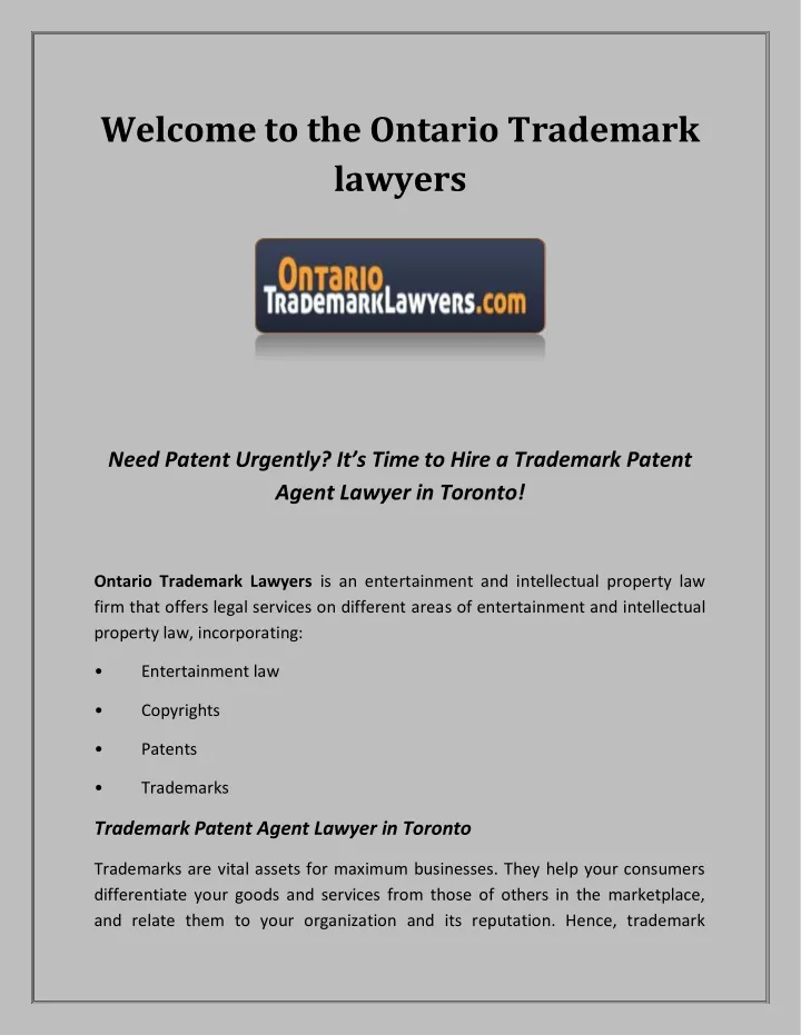 welcome to the ontario trademark lawyers