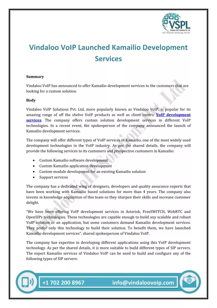 vindaloo voip launched kamailio development
