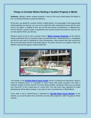 Things to Consider Before Renting a Vacation Property in Myrtle