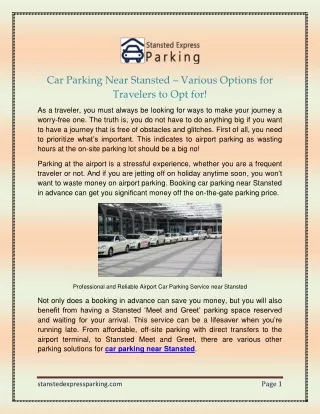 Car Parking Near Stansted – Various Options for Travelers to Opt for!