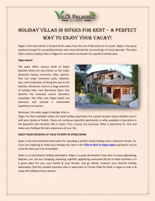 Holiday Villas in Sitges for Rent – A Perfect Way to Enjoy Your Vacay!