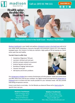 Chiropractic Centre in the Gold Coast - Madison Healthstyle