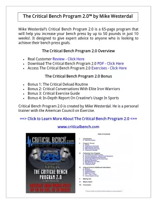 (PDF) The Critical Bench Program PDF Free Download: Mike Westerdal Book PDF