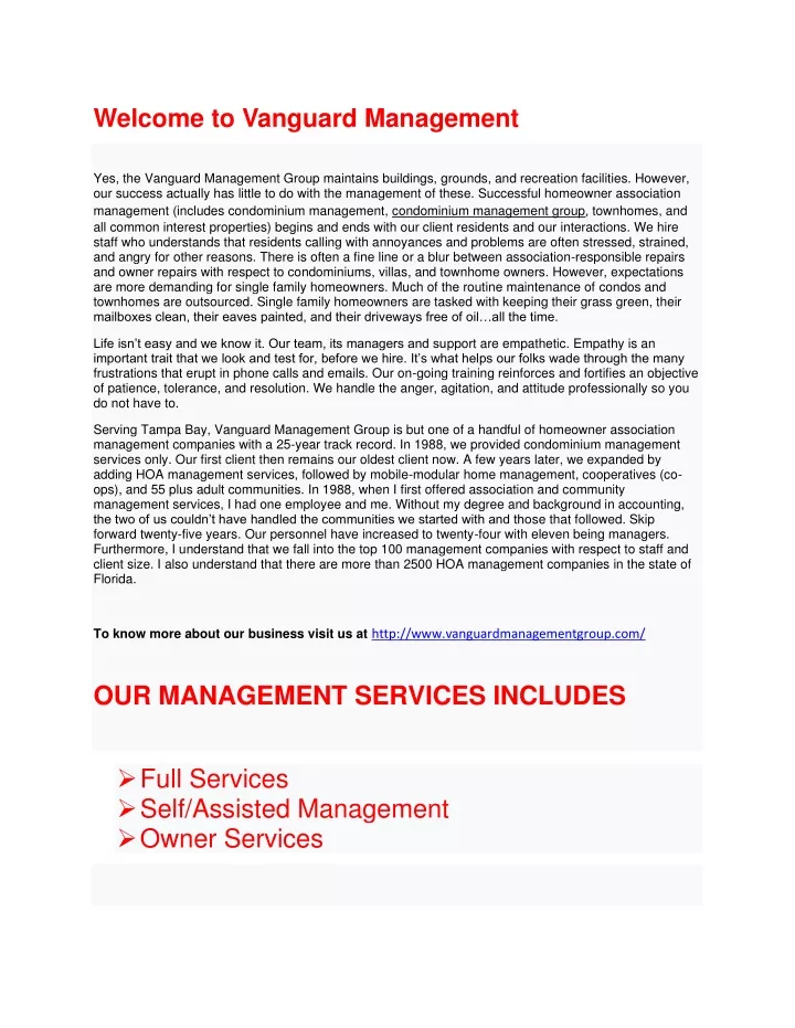 welcome to vanguard management