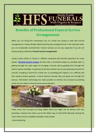 Benefits of Professional Funeral Service Arrangements