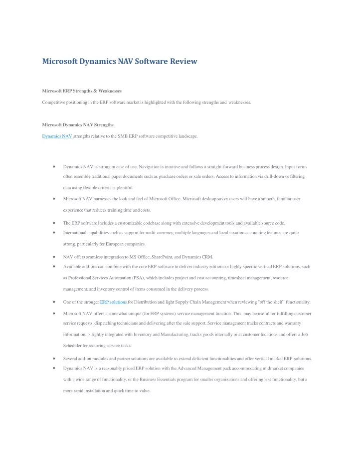 microsoft dynamics nav software review