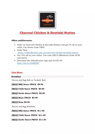 5% Off - Charcoal Chicken & Souvlaki Station Rosanna menu, VIC