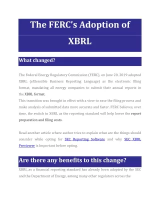 The FERC’s Adoption of XBRL