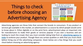 Things to check before choosing an Advertising Agency