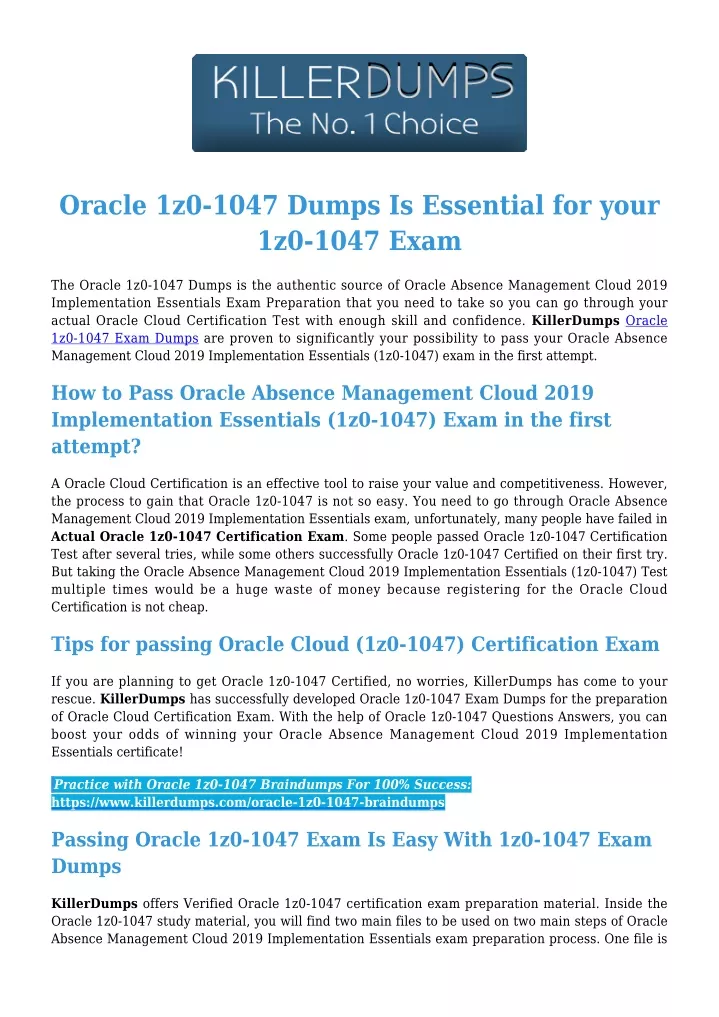 oracle 1z0 1047 dumps is essential for your