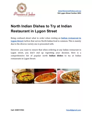North Indian Dishes to Try at Indian Restaurant in Lygon Street