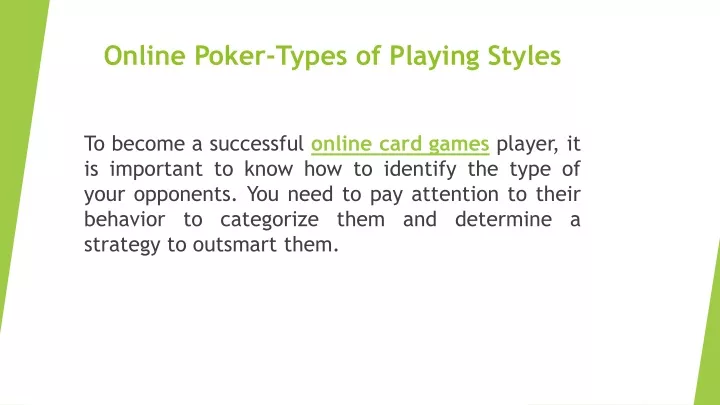 online poker types of playing styles